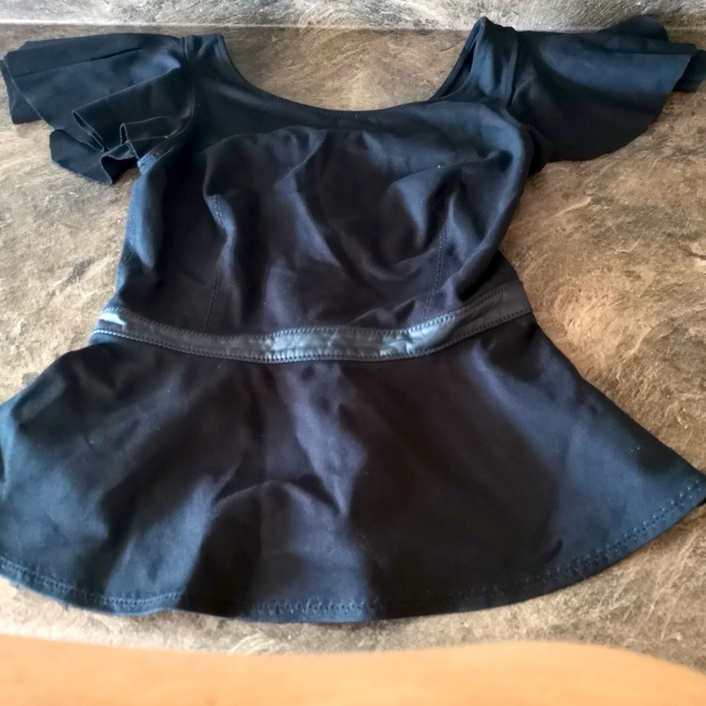 Black peplum Diesel top black faux leather top moto